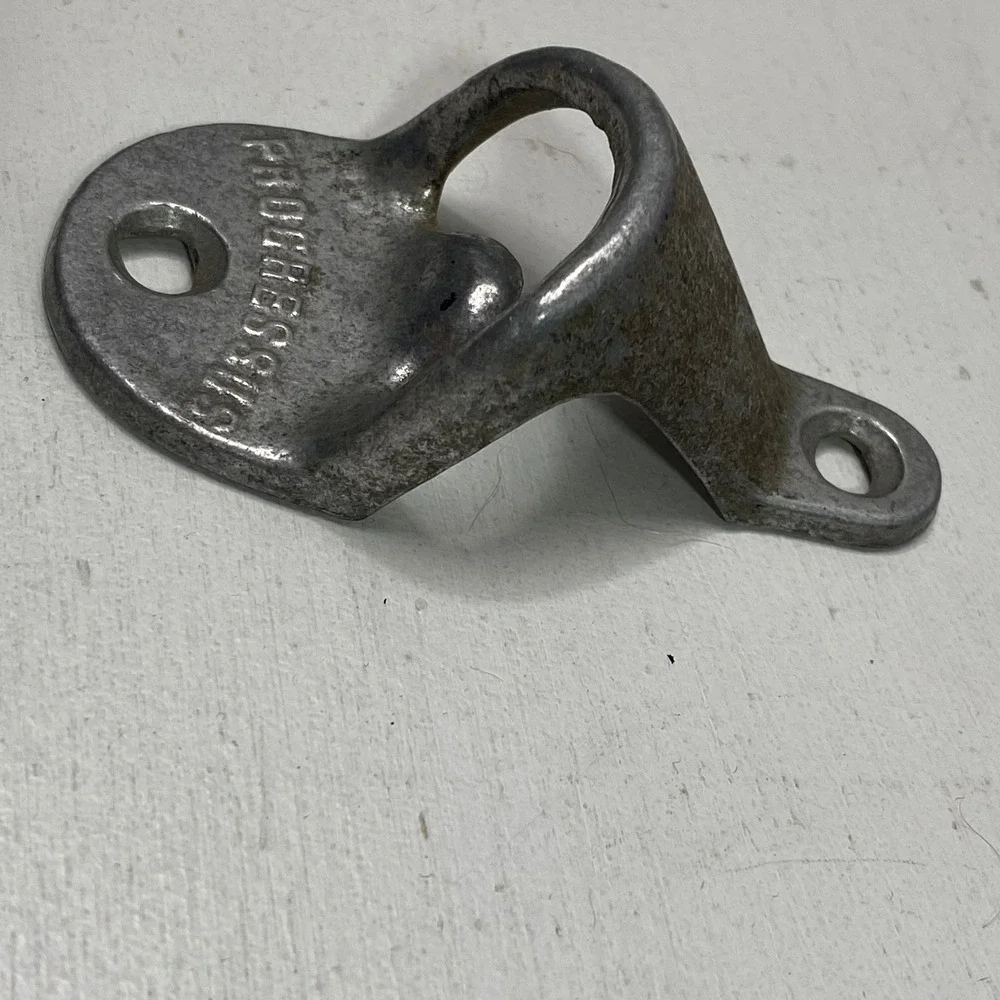 Vintage Progressus Wall Mount Bottle Opener Silver Metal Industrial Bar Tool